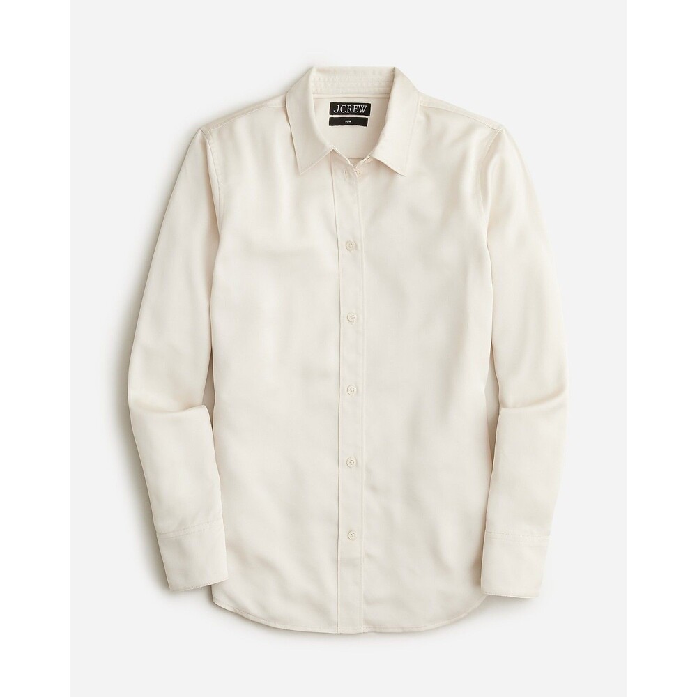New J Crew Womens Slim Fit Drapey Button Shirt Luster Crepe Natural Size 4